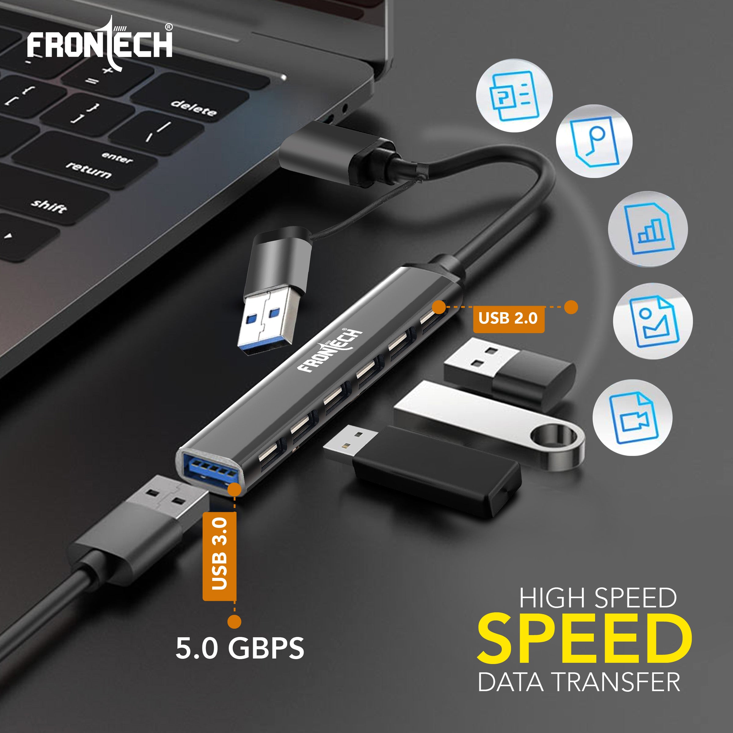 Frontech Type C+A 7 in 1 USB Hub, Upto 5GBPS DataTransfer Speed,Dedicated Card Reader & Micro SD Slot, Universally Compatible with All USB,Speaker,Laptop,Hard Drive,15cm Cable (NC-0043) Frontech Type C+A 7 in 1 USB Hub, Upto 5GBPS DataTransfer Speed,Dedicated Card Reader & Micro SD Slot, Universally Compatible with All USB,Speaker,Laptop,Hard Drive,15cm Cable (NC-0043)